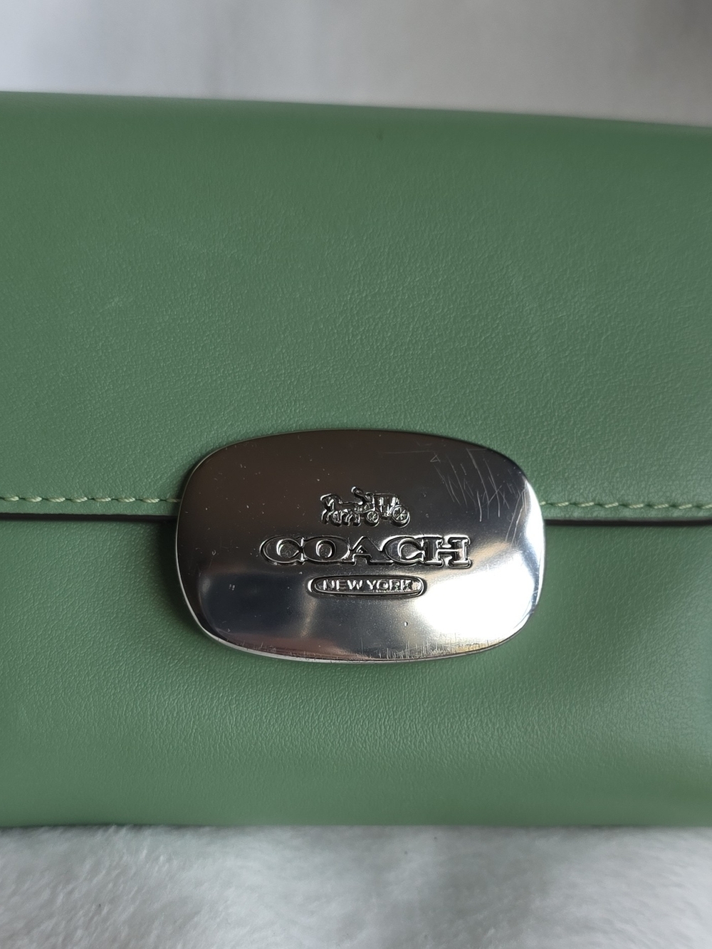 Coach Green Leather Wallet with Silver-Tone Logo Plate